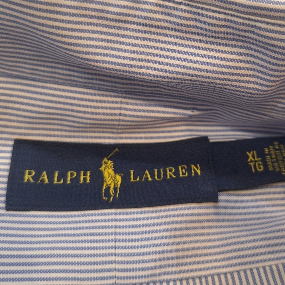 Polo Ralph Lauren Buttondown Shirt  XL Blue Striped Longsleeve Multi Color Logo - Picture 3 of 10